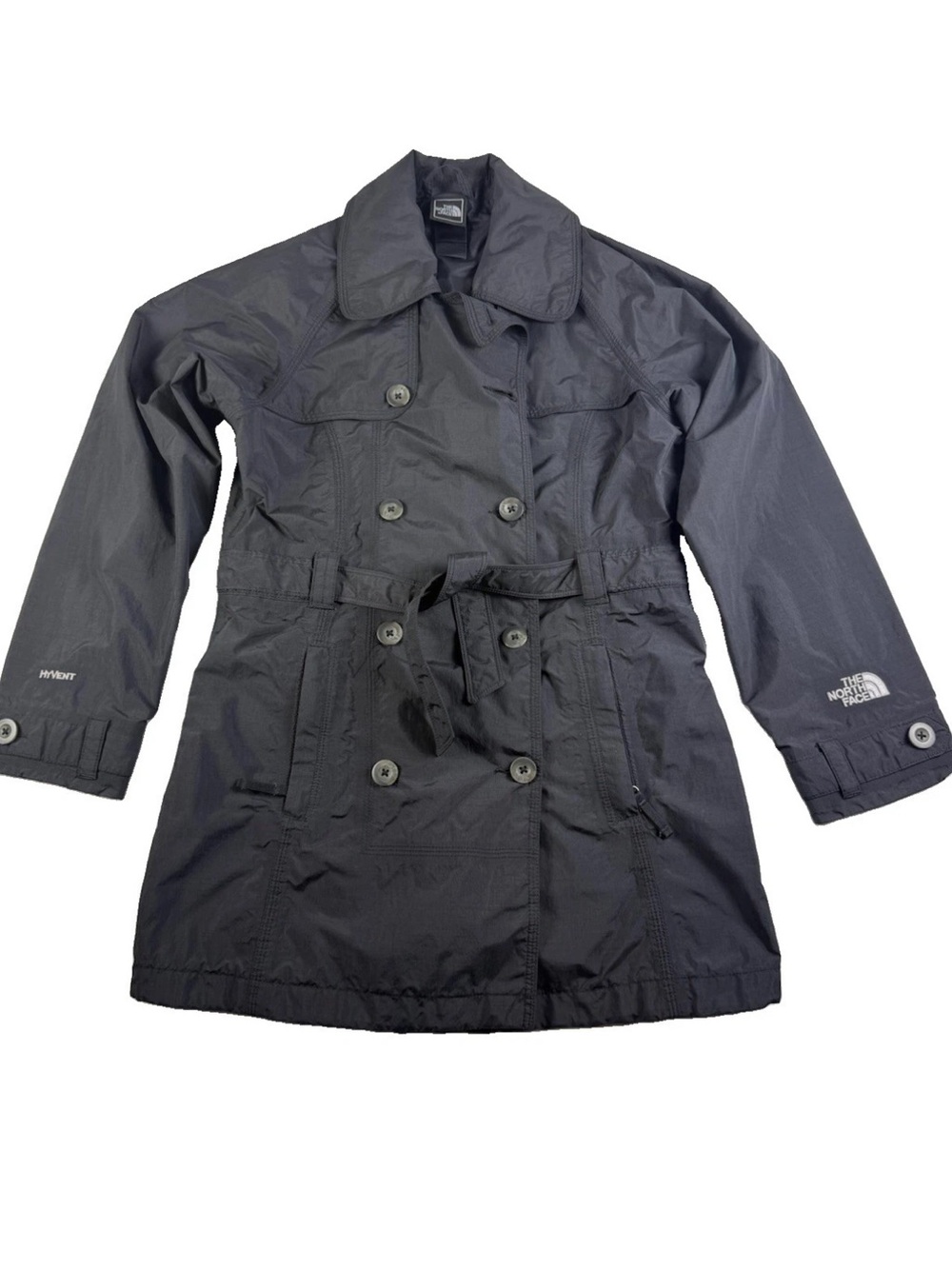 North Face Rain Jacket Girls 10/12 Medium Black Hyvent Trench Gorpcore Utility